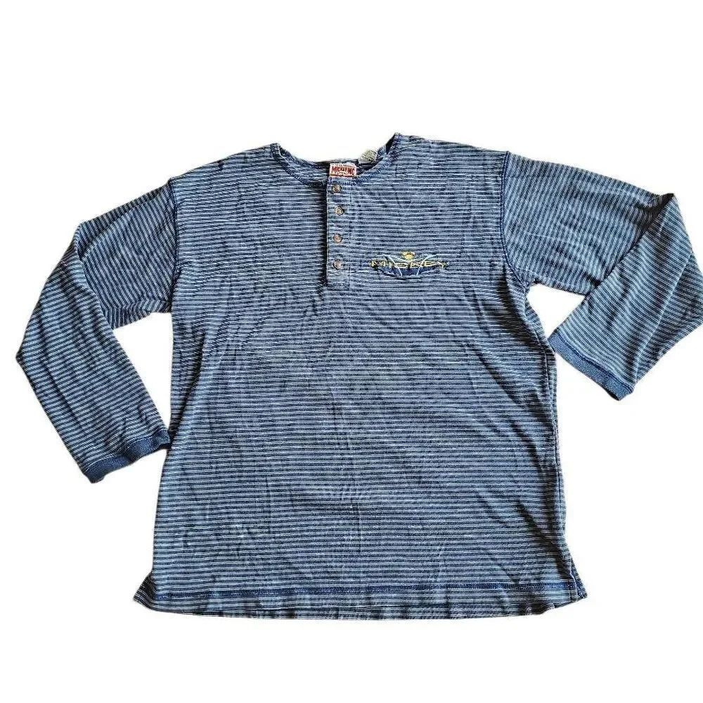 Vintage Mickey inc mens Sz S/M blue striped long sleeve cotton shirt
